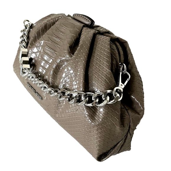New Michael Kors Nola Small Snake Embossed Crossbody Chain Clutch Dusk - Picture 5 of 5